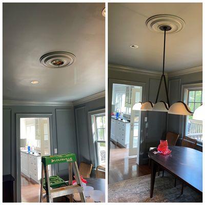 Before and after chandelier installation