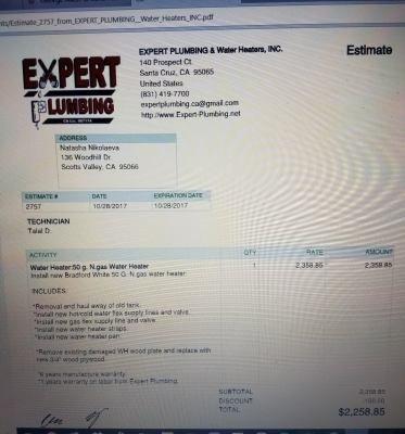 Bill from "Expert Plumbing". Outrageous to say the least. Never EVER will touch this "company" again.