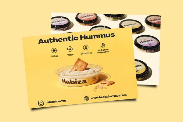 4x6 marketing postcard for Habiza Hummus