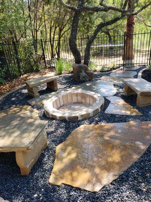 stone and seating around a firepit