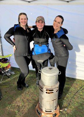 Warming up after the dive with scuba pals!