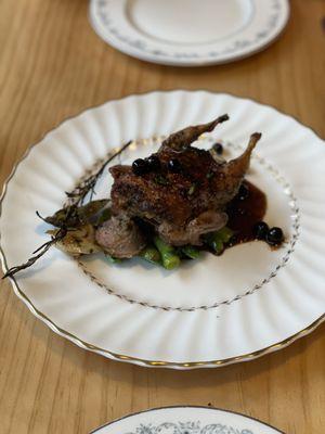 Quail stuffed with duck sausage - best quail I've ever had!