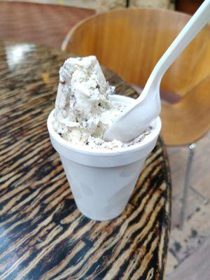 Double scoop cookies and cream in a cup