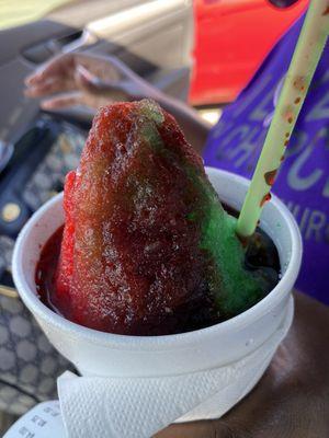 Sour Apple and Tiger Blood snow cone