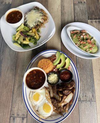 Steak & Eggs Dinner, Pollo Loco, guacamole