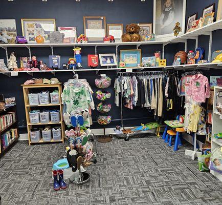 We have a fully stocked Children's room with clothing, toys, books, etc.