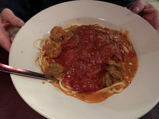 Spaghetti with Italian sausage.