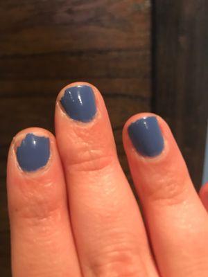 Less than 24 hours from the manicure and it is already chipped.