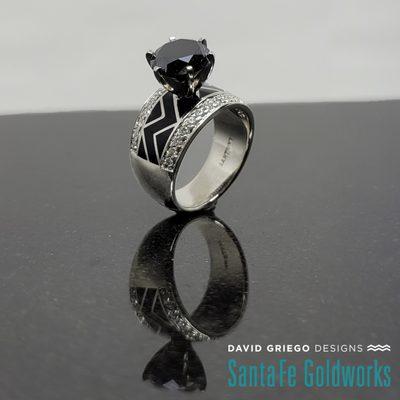 River of Love Ring with Black Mediterranean Coral with a Black Diamond