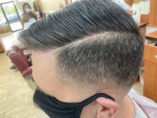 Low fade with hard part