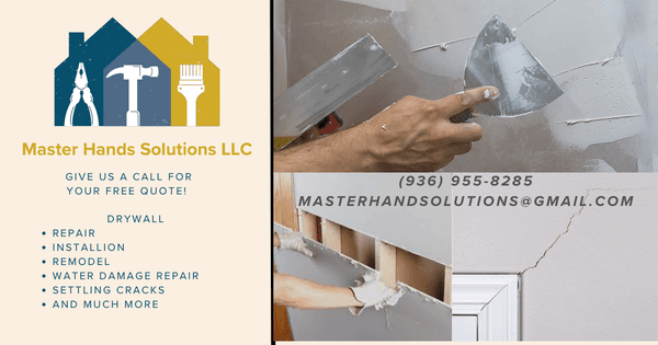 Need Drywall repairs? have cracks on the walls? or walls with water damage? Give us a call! We can Help! (936)955-8285