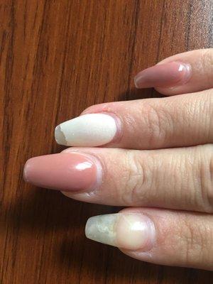 Fully peeled nail, and chipped nail