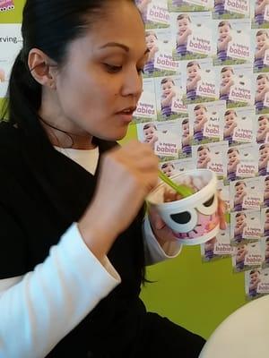 Me. After work. With my family. During a school fundraiser. Enjoying my sweetFrog.