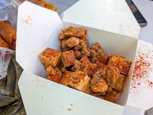 Combo B, fried tofu and popcorn chicken.