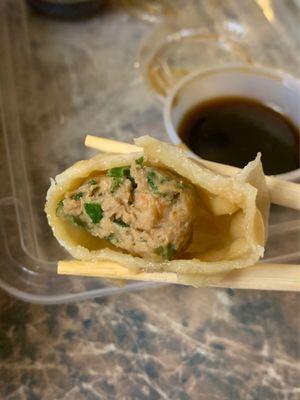 Inside the Shrimp, Pork and Chive Dumplings