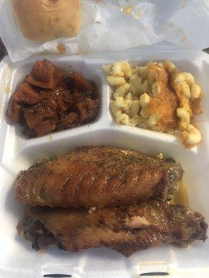 BEST SOUL FOOD IN CHARLOTTE. LEMON PEPPER TURKEY WINGS, CANDIED YAMS, MAC $9