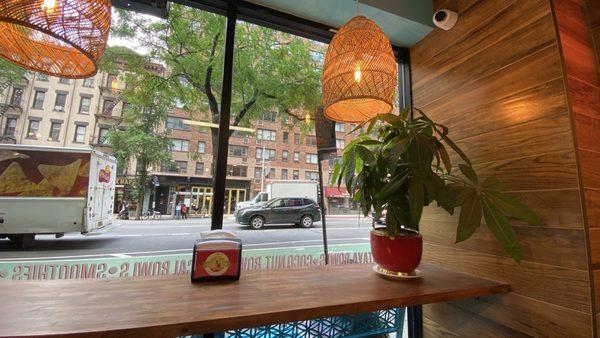 Street view from the high-top dining area.