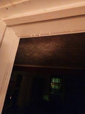 Water dripping from guest room door jam