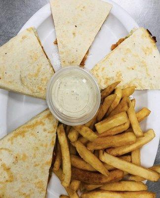 Quesadilla and fries