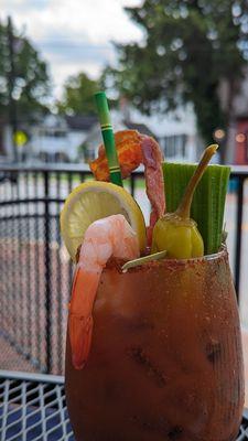 Bloody Mary with bacon and shrimp