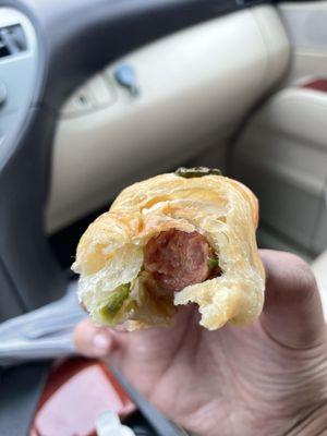 Inside Croissant Sausage Roll with Cheese