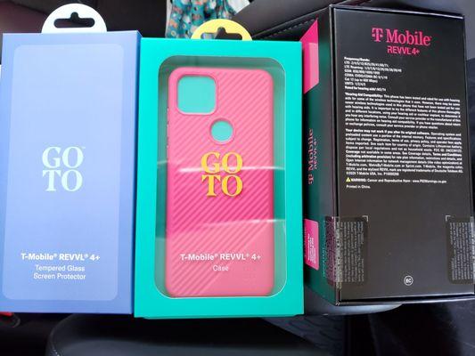 T-Mobile Revvl 4+ phone, case and screen protector