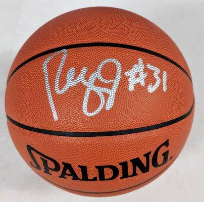 We carry basketball memorabilia like this signed Reggie Miller basketball.