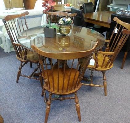 Henredon 45" Dia Glass-Top Pedestal Table $599 Chairs=$80ea