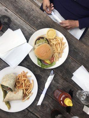 Veggie Wrap and veggie burger.