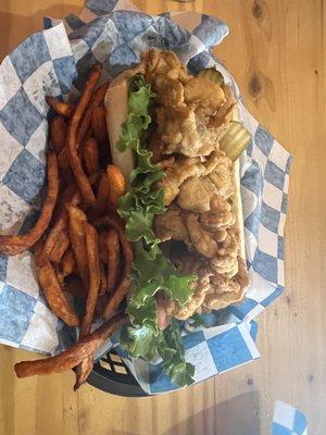 Oyster Po Boy and North Carolina sweet potato fries