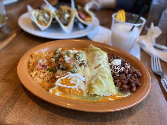 Wild Mushroom Enchiladas & Barbacoa Green Chile Enchiladas