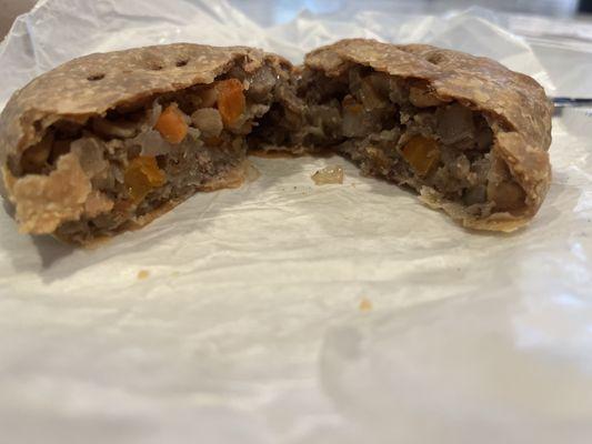 Inside of meat pasty.