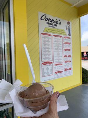 Scoop of chocolate custard in cup