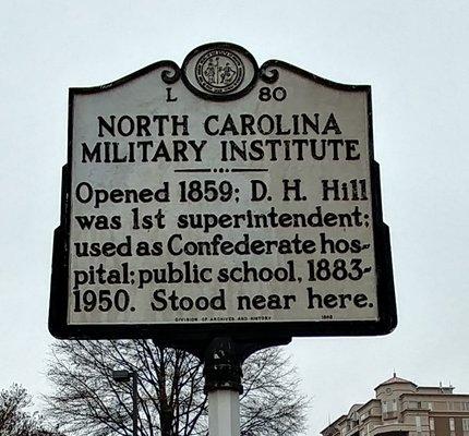 North Carolina Military Institute Historical Marker on Morehead in Charlotte