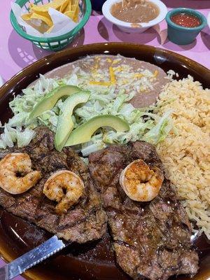 Carne asada and shrimp