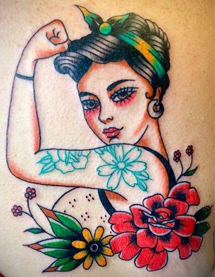 Traditional lady tattoo - upper back