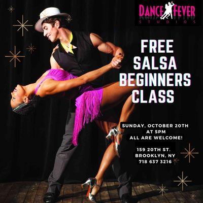 FREE Salsa Dance Class in Brooklyn at Dance Fever Studios 159 20th street location. All are welcome.