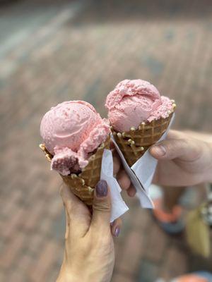 Ice cream single scoop in waffle cone ($5 each)