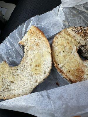 Everything bagel toasted with "butter" on my way to the supermarket to get butter.