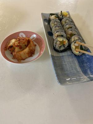 Enjoyed some homemade kimchi and gimbap after an incredibly relaxing massage.