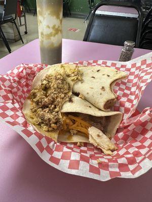 Chorizo and Egg, bean and chorizo, Carne Guisada with Cheese yummy