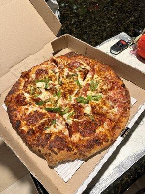 Pizza with Pepperoni, Green Bell Pepper and Extra Cheese