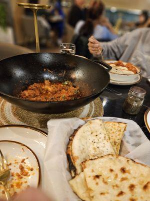 Chicken Karahi and Kheema Paratha and Butter Naan.