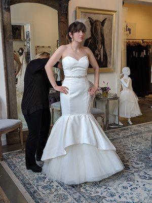 Behind the scenes of our Dress of the Week videos - This Justin Alexander gown is made of the softest butter satin!