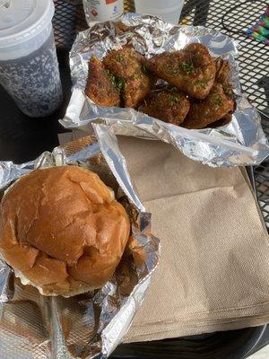 BBQ pulled pork perogies Whitefish burger.