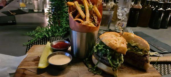 Impossible Burger with fries