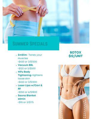 Summer specials at Renu Medspa. Offers valid through July 31, 2022.