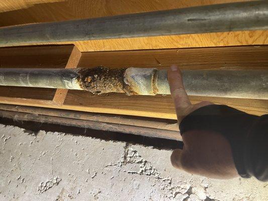 1 1/4" Corroded main galvanized water line under home