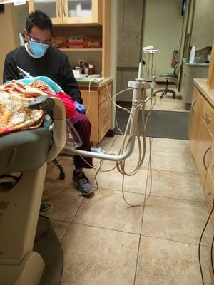 My wife is usually very squeamish of pain at dentists' offices, but Mendoza pleasantly surprised. She complimented that he was very gentle!