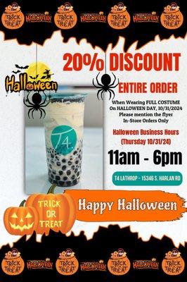 20% DISCOUNT ENTIRE ORDER

Visit us & wear FULL COSTUME to get this promotion! 
In-Store Orders Only 
Please mention the flyer!